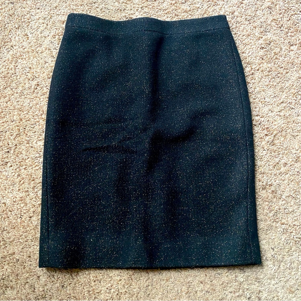 J Crew No. 2 double serge wool pencil skirt in black/gold lurex